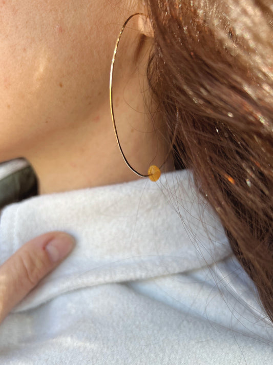 Rustic Hoop Earrings - With Amber
