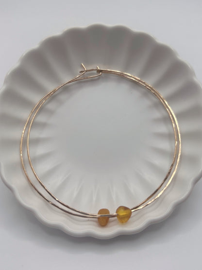 Rustic Hoop Earrings - With Amber