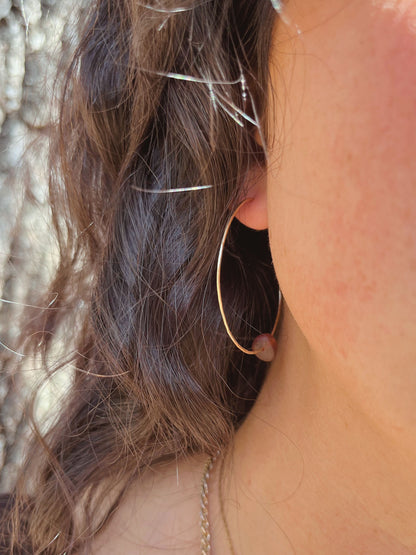 Rustic Hoop Earrings - With Amber