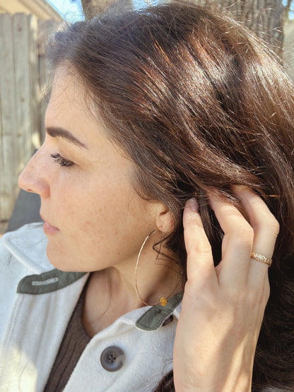 Rustic Hoop Earrings - With Amber