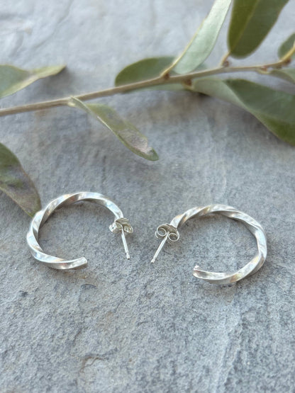 Silver Twist Hoop Earrings