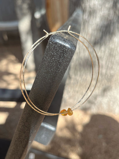 Rustic Hoop Earrings - With Amber